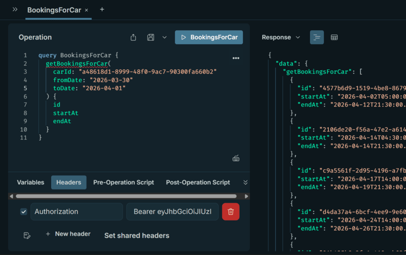 Boknings-ID:n listade via query