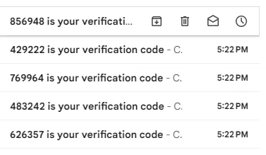 OTP codes sent to email inbox